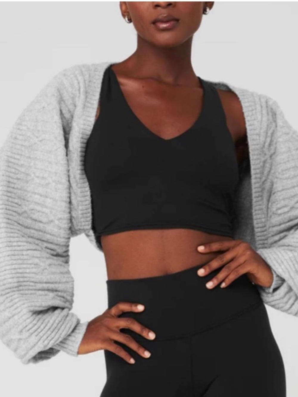 ALO Yoga Light Gray Cable-Knit Women's Cardigan shrug